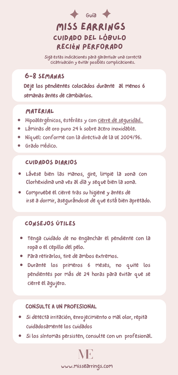 Guía Miss Earrings de cuidados del lóbulo recién perforado